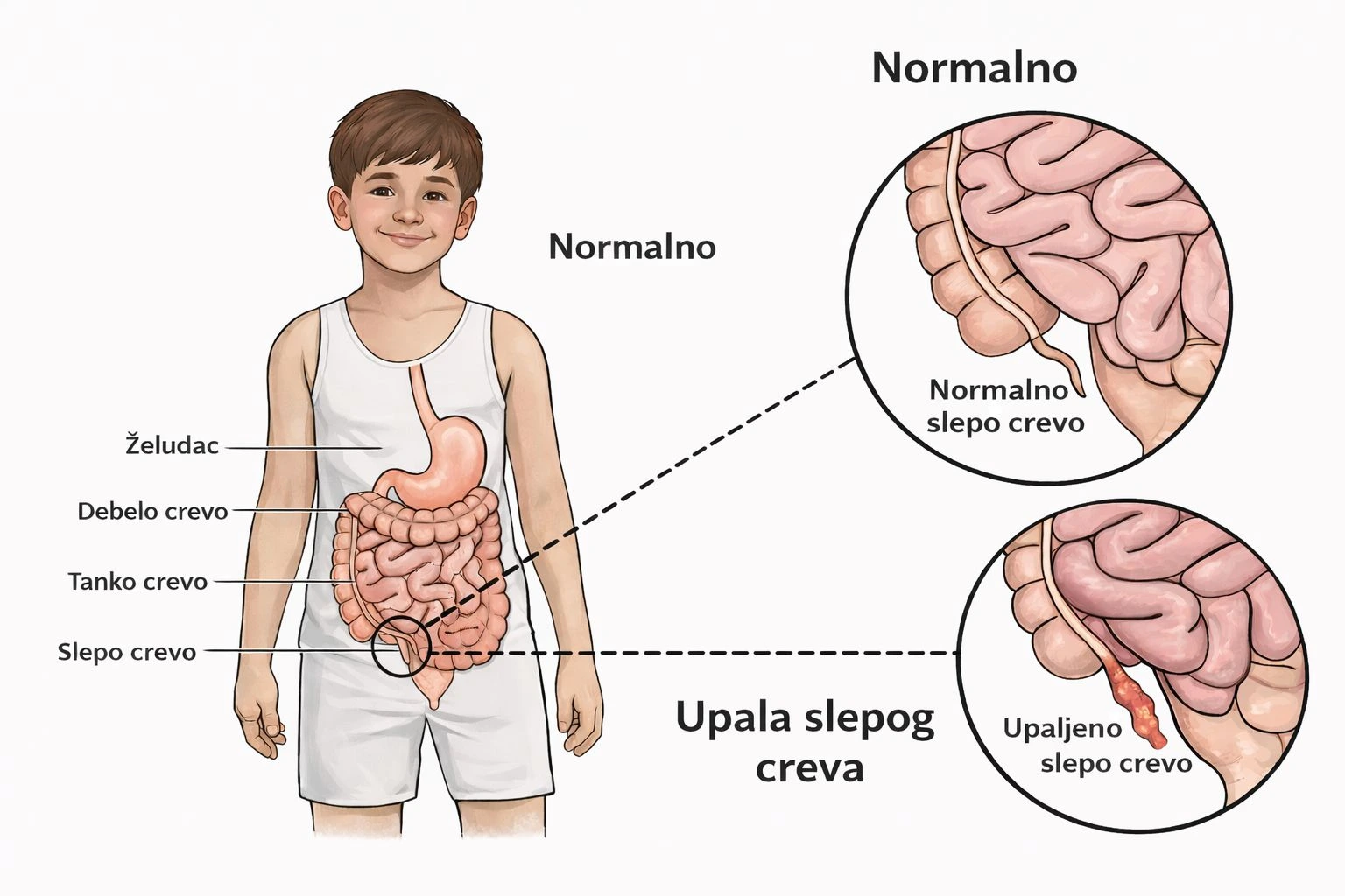 Upala slepog creva kod dece - infografik
